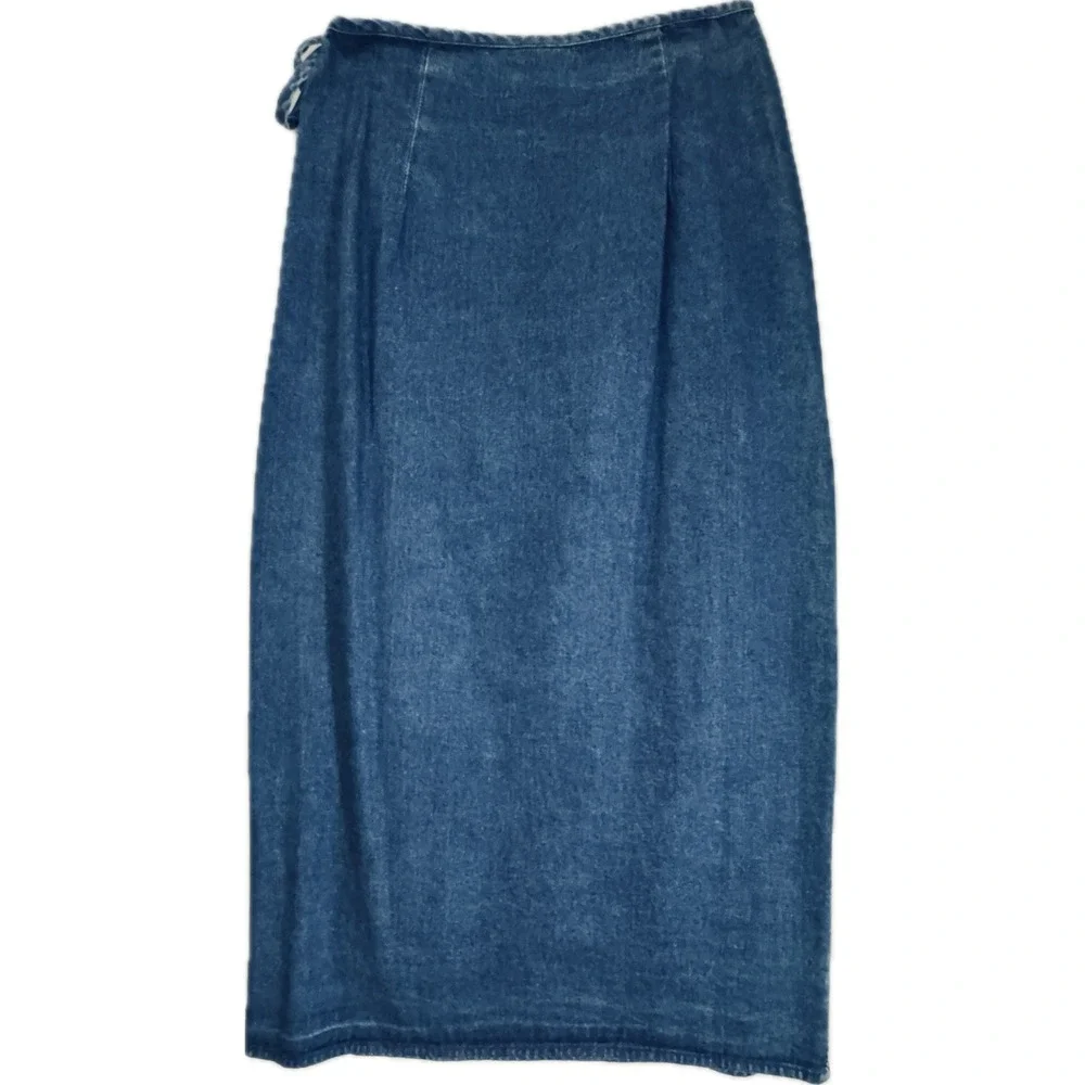 Vtg New 1996 Denim Wrap Skirt Womens 12 Blue Backroad Blues Boho Western Prairie